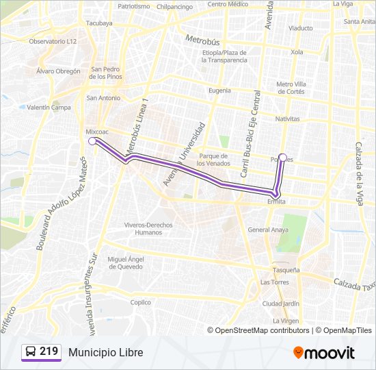 Mapa de 219 de autobús