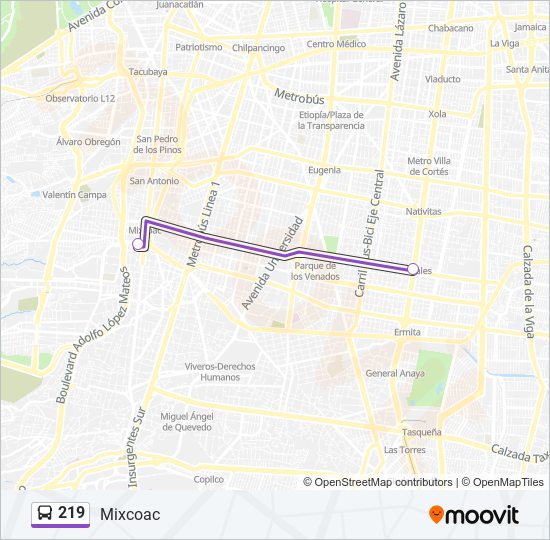 Mapa de 219 de autobús