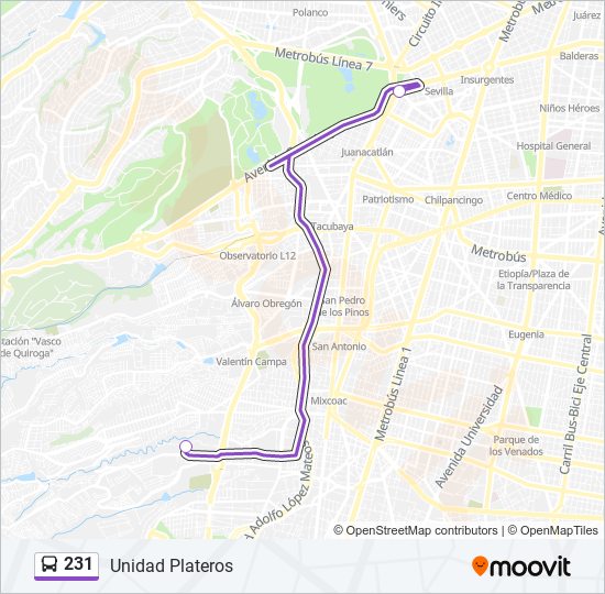 Mapa de 231 de autobús