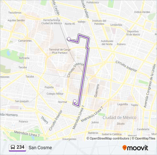 Mapa de 234 de autobús