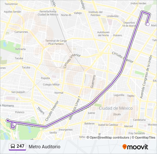 Mapa de 247 de autobús