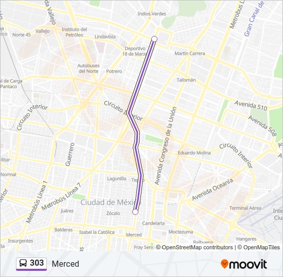 Mapa de 303 de autobús