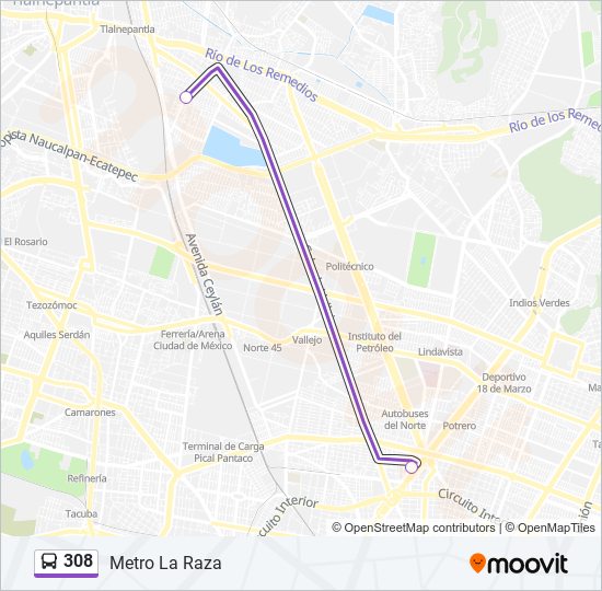 Mapa de 308 de autobús