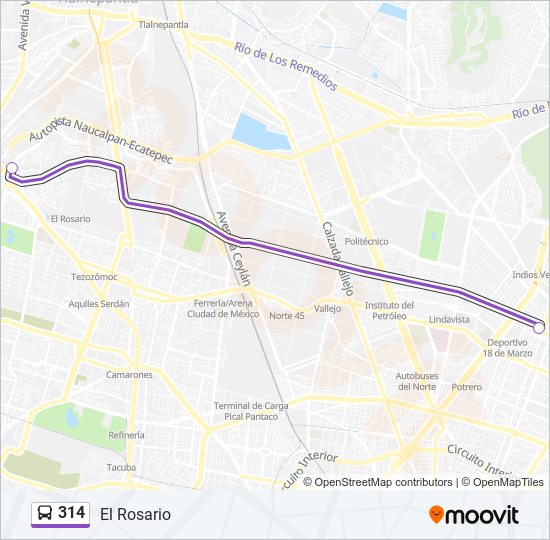 Mapa de 314 de autobús