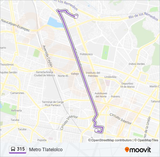 Mapa de 315 de autobús