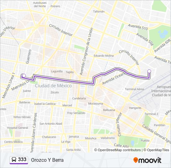 Mapa de 333 de autobús