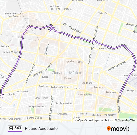 Mapa de 343 de autobús