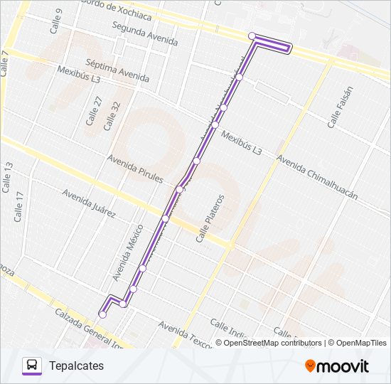 Mapa de TEPALCATES - PLAZA JARDIN de autobús