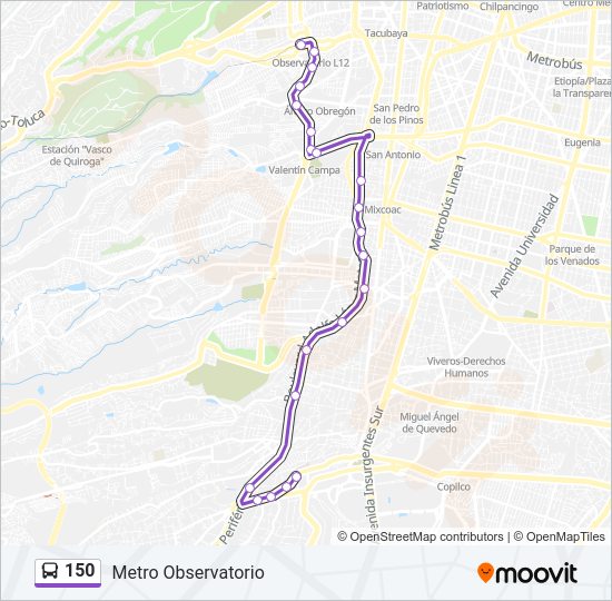Mapa de 150 de autobús