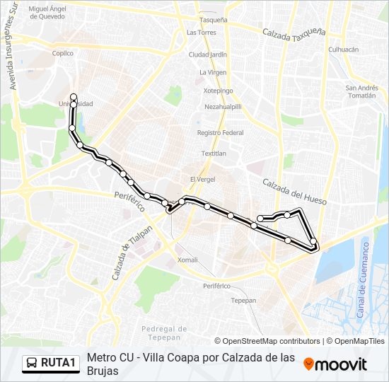 Mapa de RUTA1 de autobús