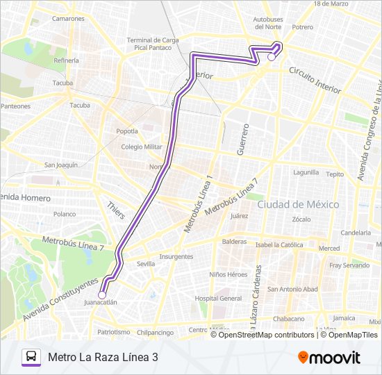 microbús Route: Schedules, STops & Maps - Metro La Raza Línea 3 (Updated)