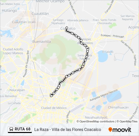 Mapa de RUTA 68 de autobús