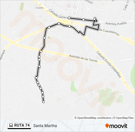 Mapa de RUTA 74 de autobús