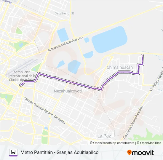 GRANJAS ACUITLAPILCO - METRO PANTITLÁN Bus Line Map