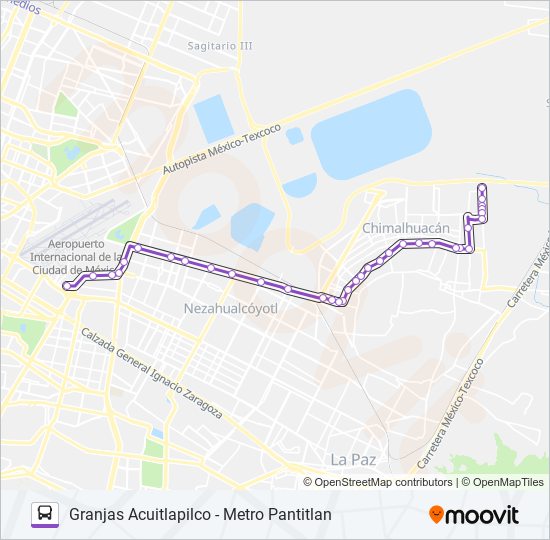 GRANJAS ACUITLAPILCO - METRO PANTITLÁN bus Line Map