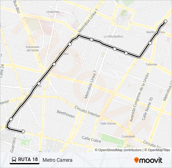 Mapa de RUTA 18 de autobús