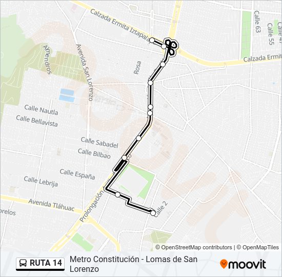 Mapa de RUTA 14 de autobús