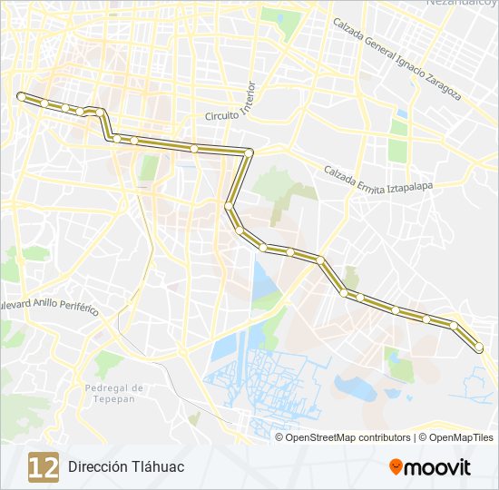 Ruta 12: horarios, paradas y mapas - Dirección Tláhuac (Actualizado)