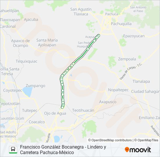 Mapa de FRANCISCO GONZÁLEZ BOCANEGRA - LINDERO Y CARRETERA PACHUCA-MÉXICO de autobús