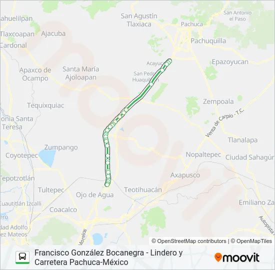 FRANCISCO GONZÁLEZ BOCANEGRA - LINDERO Y CARRETERA PACHUCA-MÉXICO Bus Line Map