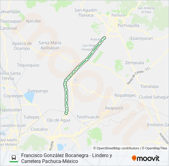 FRANCISCO GONZÁLEZ BOCANEGRA - LINDERO Y CARRETERA PACHUCA-MÉXICO bus Line Map