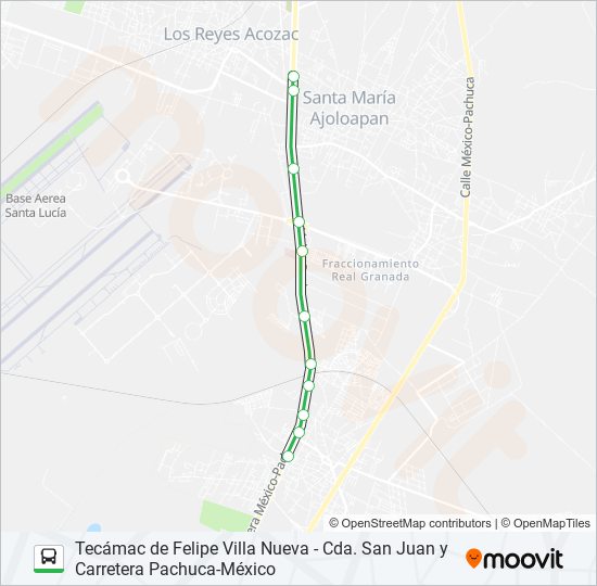 TECÁMAC DE FELIPE VILLA NUEVA - CDA. SAN JUAN Y CARRETERA PACHUCA-MÉXICO bus Line Map