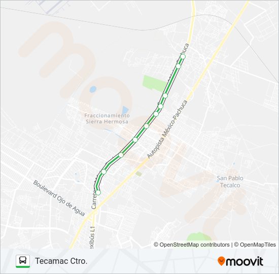 Mapa de TECAMAC CTRO - LOMA BONITA OZUMBILLA de autobús