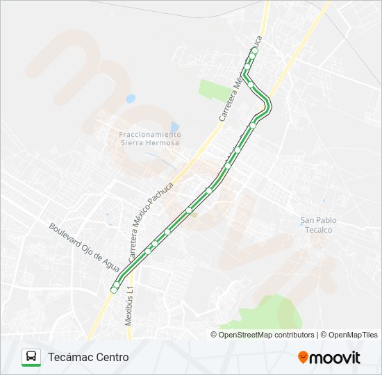 Mapa de TECÁMAC CENTRO - SANTA CRUZ de autobús