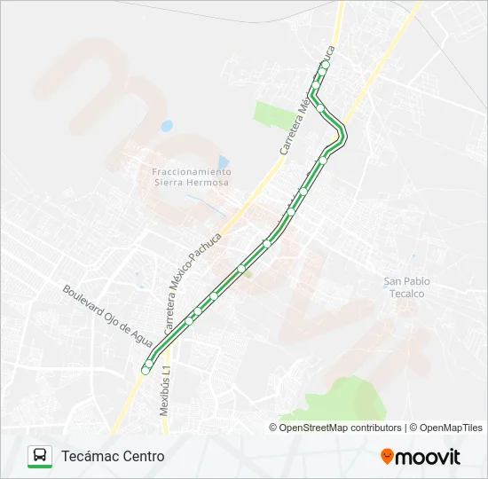 TECÁMAC CENTRO - SANTA CRUZ Bus Line Map