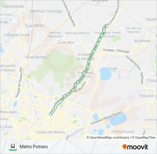 TECÁMAC CENTRO - METRO POTRERO Bus Line Map