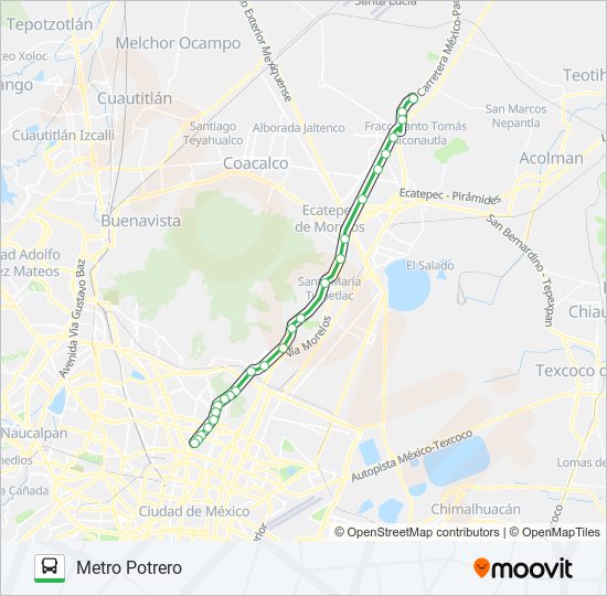 TECÁMAC CENTRO - METRO POTRERO bus Line Map