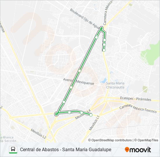 Mapa de CENTRAL DE ABASTOS - SANTA MARÍA GUADALUPE de autobús