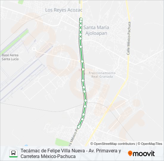 TECÁMAC DE FELIPE VILLA NUEVA - AV. PRIMAVERA Y CARRETERA MÉXICO-PACHUCA bus Line Map
