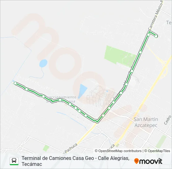 TERMINAL DE CAMIONES CASA GEO - CALLE ALEGRÍAS, TECÁMAC Bus Line Map