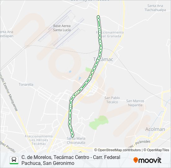 Mapa de C. DE MORELOS, TECÁMAC CENTRO - CARR. FEDERAL PACHUCA, SAN GERONIMO de autobús