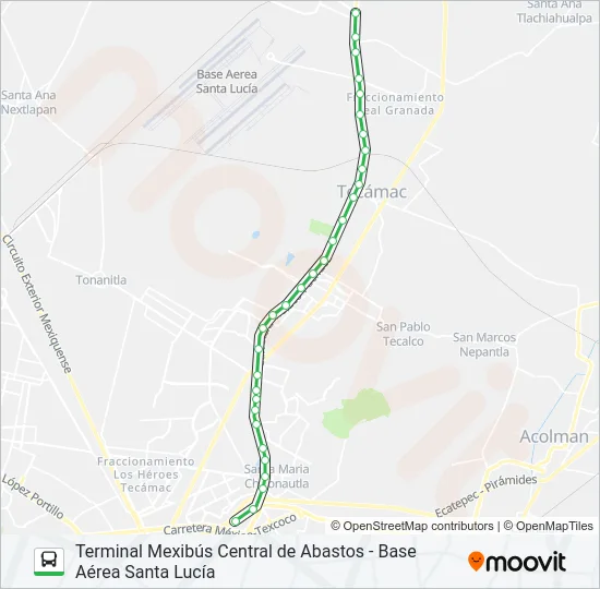 TERMINAL MEXIBÚS CENTRAL DE ABASTOS - BASE AÉREA SANTA LUCÍA Bus Line Map