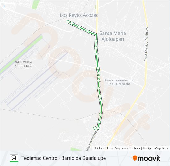 Mapa de TECÁMAC CENTRO - BARRIO DE GUADALUPE de autobús