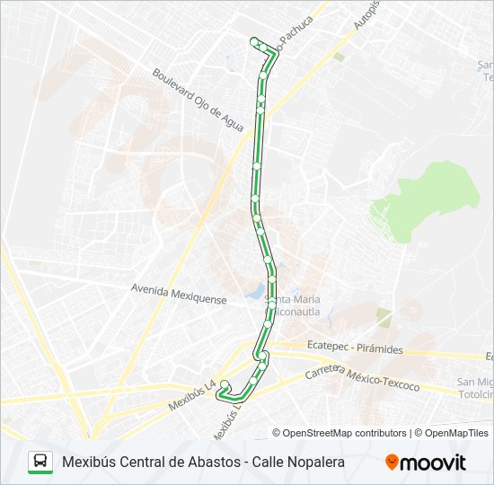 Mapa de MEXIBÚS CENTRAL DE ABASTOS - CALLE NOPALERA de autobús