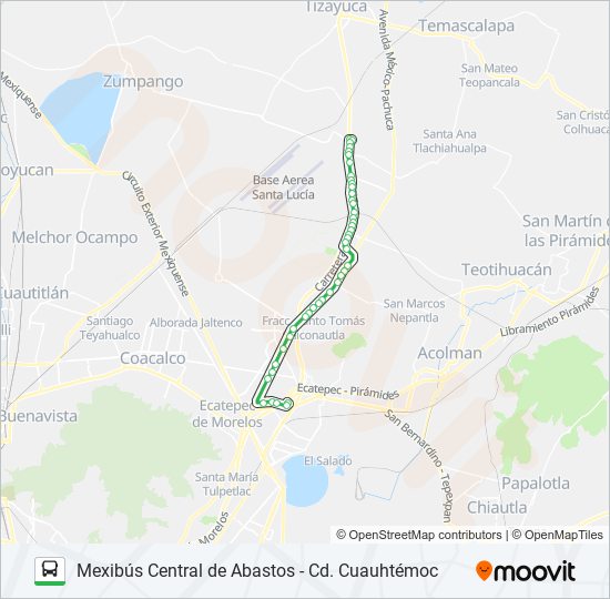 MEXIBÚS CENTRAL DE ABASTOS - CD. CUAUHTÉMOC bus Line Map