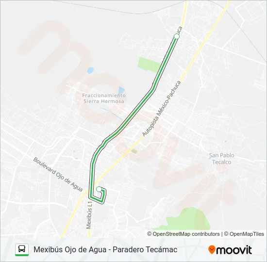MEXIBÚS OJO DE AGUA - PARADERO TECÁMAC Bus Line Map