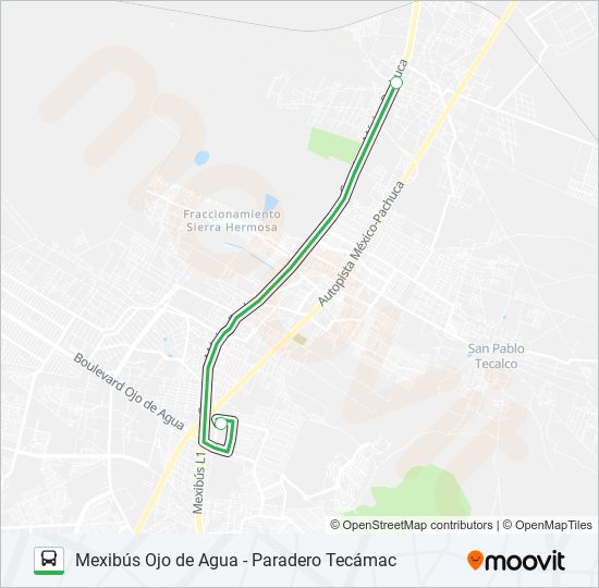 Mapa de MEXIBÚS OJO DE AGUA - PARADERO TECÁMAC de autobús