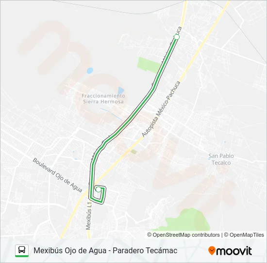 MEXIBÚS OJO DE AGUA - PARADERO TECÁMAC Bus Line Map
