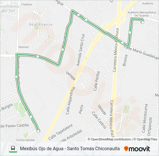 MEXIBÚS OJO DE AGUA - SANTO TOMÁS CHICONAUTLA Bus Line Map