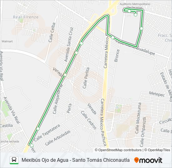 MEXIBÚS OJO DE AGUA - SANTO TOMÁS CHICONAUTLA bus Line Map
