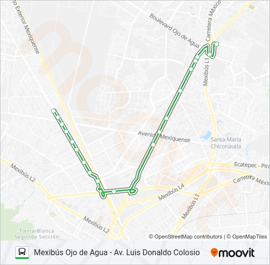 Mapa de MEXIBÚS OJO DE AGUA - AV. LUIS DONALDO COLOSIO de autobús