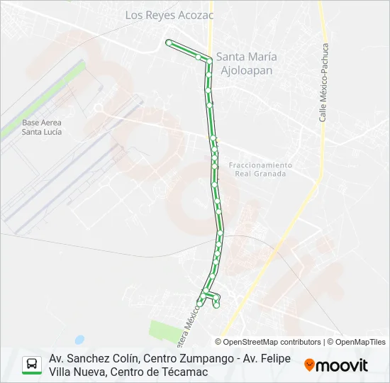 Mapa de AV. SANCHEZ COLÍN, CENTRO ZUMPANGO - AV. FELIPE VILLA NUEVA, CENTRO DE TÉCAMAC de autobús