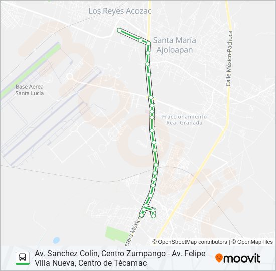 AV. SANCHEZ COLÍN, CENTRO ZUMPANGO - AV. FELIPE VILLA NUEVA, CENTRO DE TÉCAMAC bus Line Map