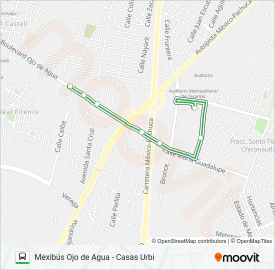 MEXIBÚS OJO DE AGUA - CASAS URBI Bus Line Map