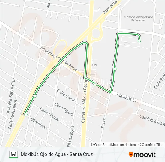 MEXIBÚS OJO DE AGUA - SANTA CRUZ Bus Line Map