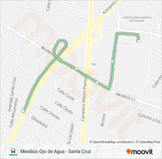MEXIBÚS OJO DE AGUA - SANTA CRUZ Bus Line Map